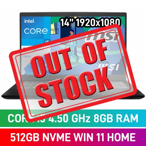 MSI Modern 14 C11M-203ZA Laptop — Core i5-1155G7 / 14" FHD 60Hz / 8GB DDR4 RAM / 512GB Gen4 NVMe / Windows 11 Home / Classic Black