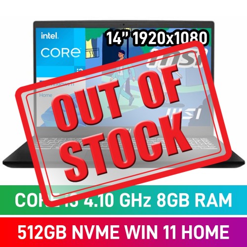 MSI Modern 14 C11M-204ZA Laptop — Core i3-1115G4 / 14" FHD 60Hz / 8GB DDR4 RAM / 512GB Gen4 NVMe / Windows 11 Home / Classic Black