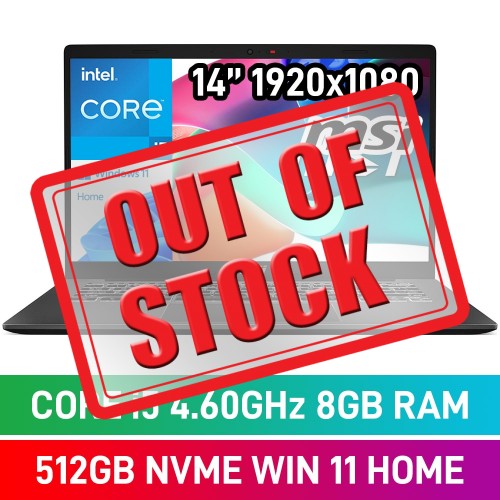 MSI Modern 14 F13MG-038ZA Laptop — Core i5-1335U / 14" FHD / 8GB DDR4 RAM / 512GB Gen4 NVMe / Windows 11 Home / Platinum Grey