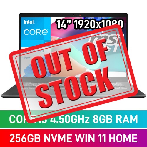 MSI Modern 14 F13MG-039ZA Laptop — Core i3-1315U / 14" FHD / 8GB DDR4 RAM / 256GB Gen4 NVMe / Windows 11 Home / Platinum Grey