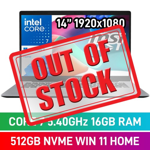 MSI Modern 14 F1MG-438ZA Laptop — Core 7 150U / 14" FHD / 16GB DDR4 RAM / 512GB Gen4 NVMe / Windows 11 Home / Urban Silver