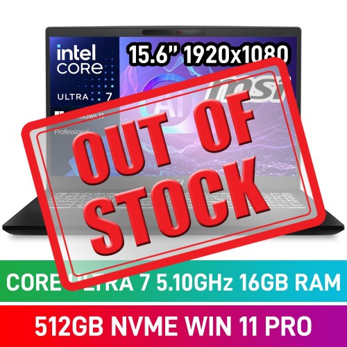 MSI Modern 15 H AI C2HMG-252ZA Laptop — Core Ultra 7 255H / 15.6" FHD / 16GB DDR5 RAM / 512GB Gen4 NVMe / Windows 11 Pro / Classic Black