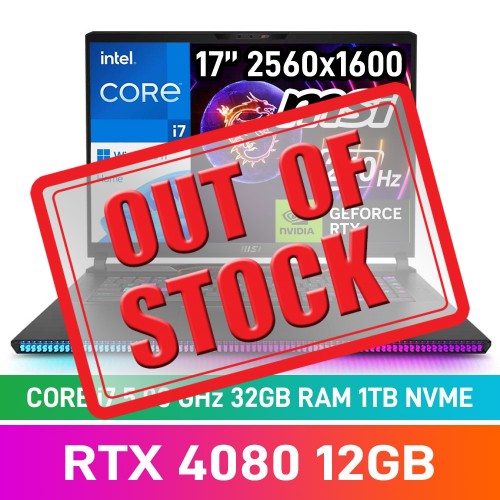 MSI RAIDER GE78HX 13VH-098ZA Laptop — Core i7-13700HX / 17" WQXGA 240Hz / 32GB DDR5 RAM / GeForce RTX 4080 12GB / 1TB Gen4 NVMe SSD / Windows 11 Home / Core Black