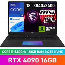 MSI TITAN HX 18 A14VIG-217ZA Laptop — Core i9-14900HX / 18" 4K+ UHD+ 120Hz HDR miniLED / 128GB DDR5 RAM / GeForce RTX 4090 16GB / 2 x 2TB Gen4 NVMe SSD / Windows 11 Home / Core Black