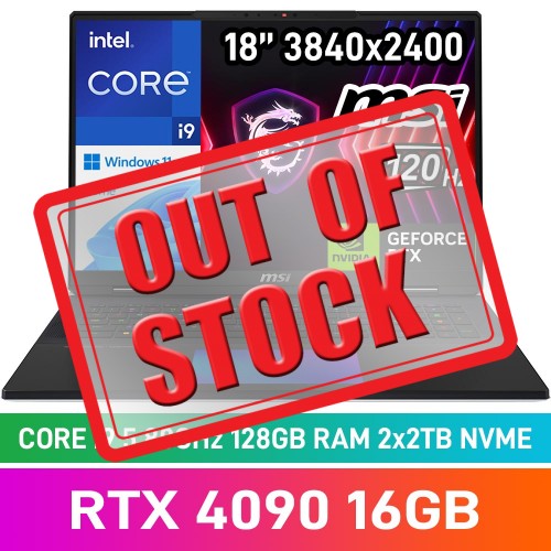 MSI TITAN HX 18 A14VIG-217ZA Laptop — Core i9-14900HX / 18" 4K+ UHD+ 120Hz HDR miniLED / 128GB DDR5 RAM / GeForce RTX 4090 16GB / 2 x 2TB Gen4 NVMe SSD / Windows 11 Home / Core Black