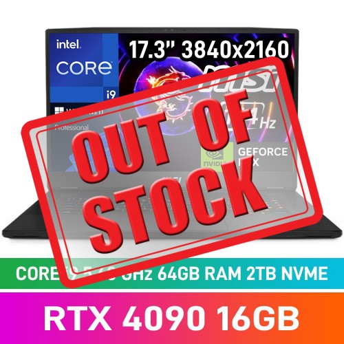 MSI TITAN GT77HX 13VI-099ZA Laptop — Core i9-13980HX / 17.3" 4K UHD 144Hz HDR miniLED / 64GB DDR5 RAM / GeForce RTX 4090 16GB / 2TB Gen4 NVMe SSD / Windows 11 Pro / Core Black