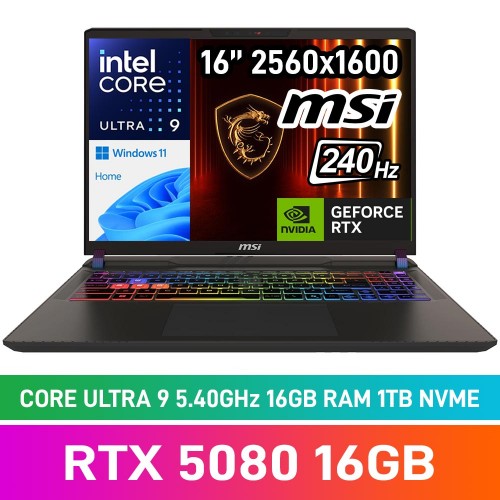 MSI VECTOR 16 HX AI A2XWIG-229ZA Laptop — Core Ultra 9 275HX / 16" WQXGA 240Hz / 32GB DDR5 RAM / GeForce RTX 5080 16GB / 1TB Gen4 NVMe SSD / Windows 11 Home / Cosmos Grey