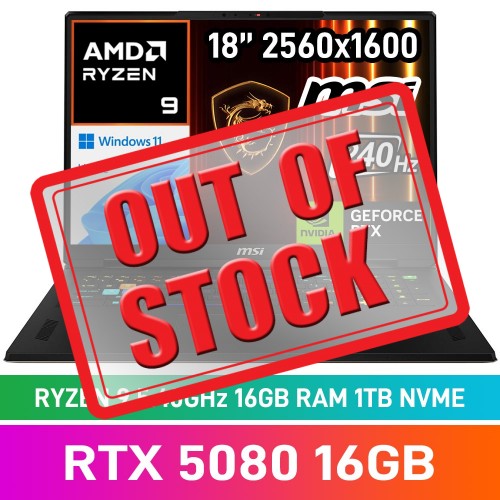 MSI VECTOR A18 HX A9WIG-256ZA Laptop — Ryzen 9 9955HX / 18" WQXGA 240Hz / 16GB DDR5 RAM / GeForce RTX 5080 16GB / 1TB Gen4 NVMe SSD / Windows 11 Home / Cosmos Grey
