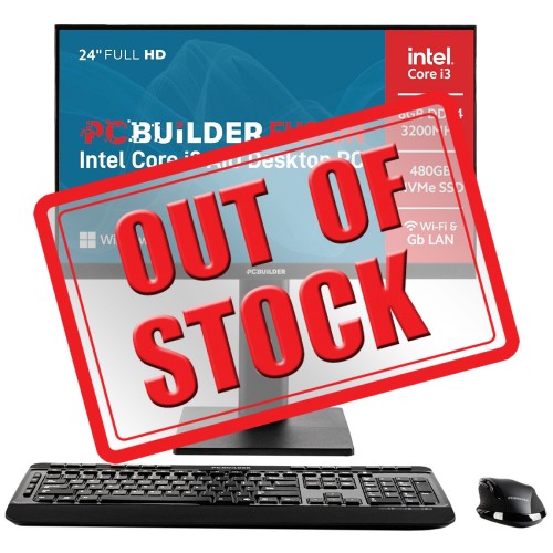 PCBuilder FUSION AIO All-in-One Desktop PC — Core i3-14100 / 23.8" FHD IPS / 8GB DDR4 RAM / 480GB Gen4 NVMe SSD / Windows 11 Home / Black