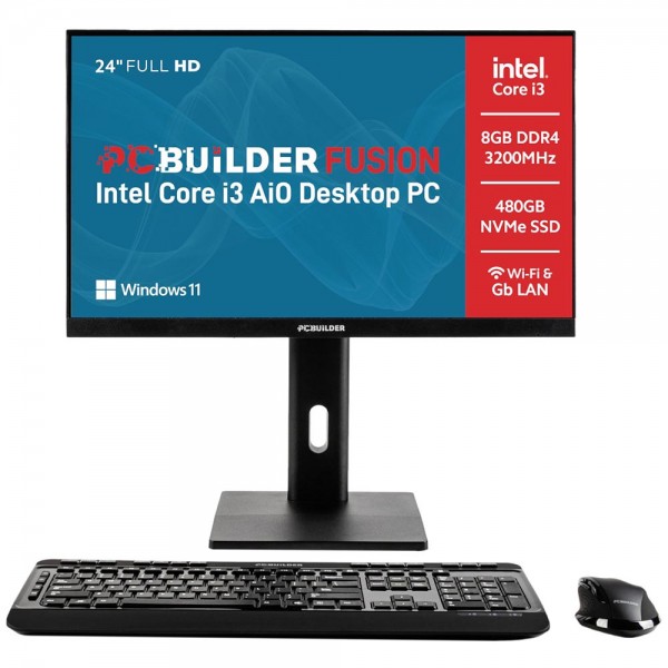 PCBuilder FUSION AIO All-in-One Desktop PC — Core i3-14100 / 23.8