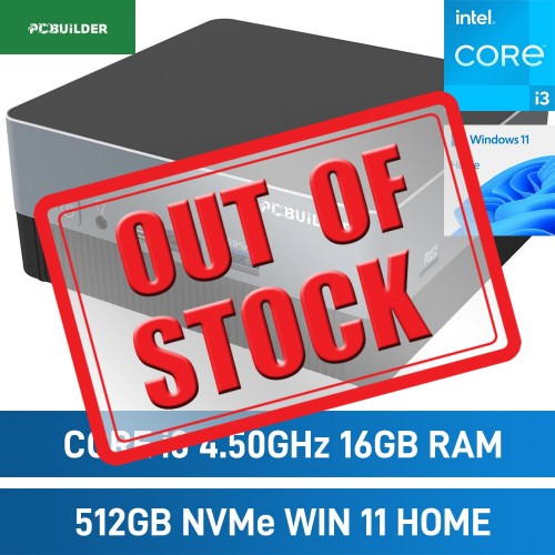 PCBuilder CUBE Mini PC, Core i3-1315U / 16GB DDR4-3200 / 512GB NVMe / Windows 11 Home