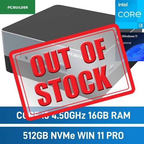 PCBuilder CUBE Mini PC, Core i3-1315U / 16GB DDR4-3200 / 512GB NVMe / Windows 11 Pro