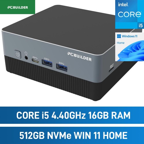 PCBuilder CUBE Mini PC, Core i5-1235U / 16GB DDR4-3200 / 512GB NVMe / Windows 11 Home
