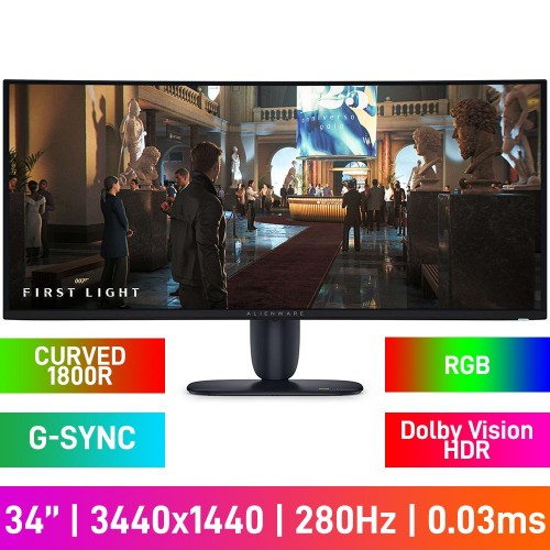 Alienware AW3426DW UWQHD (3440x1440) 1800R Curved Gaming Monitor with RGB Lighting, 280Hz, FreeSync Premium Pro, DisplayHDR 500 True Black, QD-OLED Penta Tandum, 34" Alienware AW3426DW UWQHD (3440x1440) 1800R Curved Gaming Monitor with RGB Lighting, 280Hz, FreeSync Premium Pro, DisplayHDR 500 True Black, QD-OLED Penta Tandum, 34"