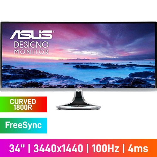 ASUS Designo Curve MX34VQ Ultra-Wide UWQHD (3440x1440) 1800R Curved Gaming Monitor, 100Hz, FreeSync, VA, 34"