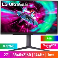 LG UltraGear 27GR93U-B 4K UHD (3840x2160) Gaming Monitor with RGB Lighting, 144Hz, G-SYNC, IPS, DisplayHDR 400, 27"