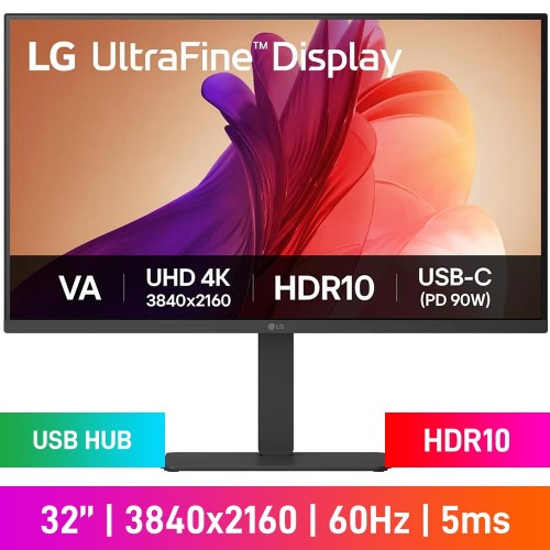LG UltraFine 32U720A-B 4K UHD (3840x2160) Monitor with USB-C, 60Hz, VA, HDR10, 31.5"