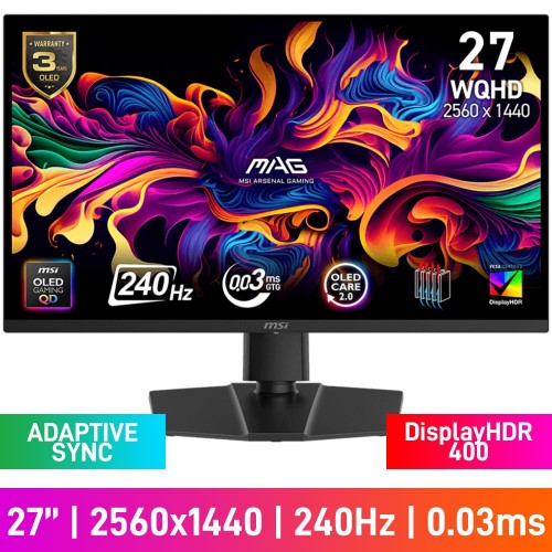 MSI MAG 273QP QD-OLED X24 WQHD (2560x1440) Gaming Monitor, 240Hz, G-SYNC, QD-OLED, DisplayHDR True Black 400, 26.5"