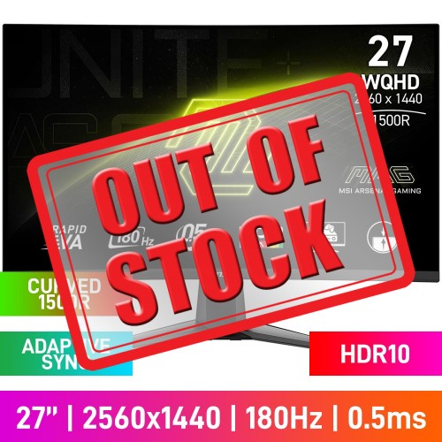 MSI MAG 27CQ6F WQHD (2560x1440) 1500R Curved Gaming Monitor, 180Hz, FreeSync, HDR10, Rapid VA, 27"