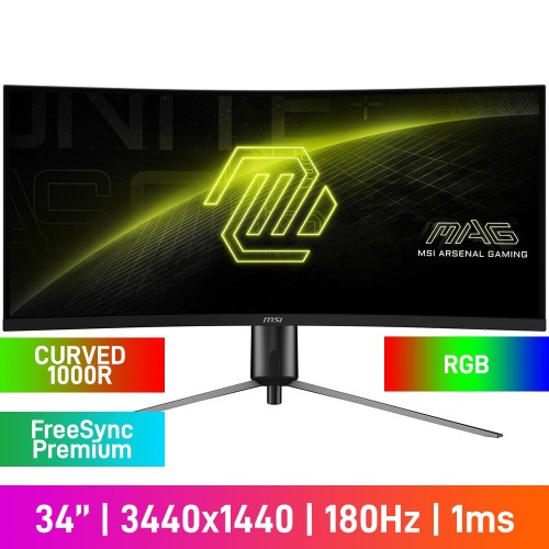 MSI MAG 345CQR UWQHD (3440x1440) 1000R Curved Gaming Monitor with RGB Lighting, 180Hz, FreeSync Premium, VA, 34"