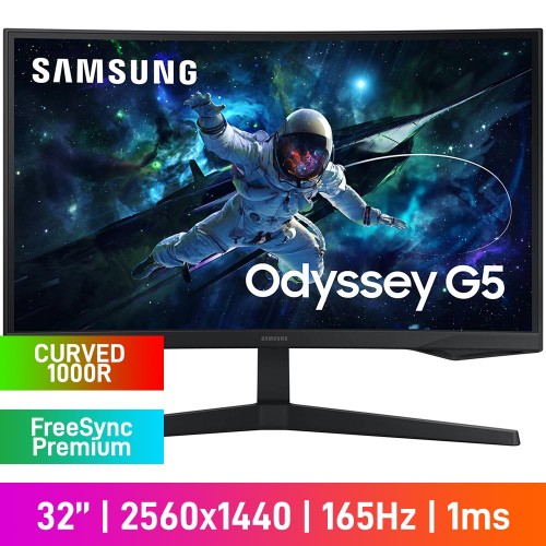 Samsung LS32CG552EAXXA Odyssey G55C WQHD (2560x1440) 1000R Curved Gaming Monitor, 165Hz, FreeSync Premium, HDR10, VA, 32"