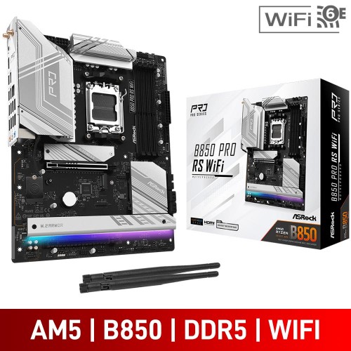 ASRock B850 PRO RS WiFi, AMD B850 Chipset, Socket AM5, ATX Desktop Motherboard