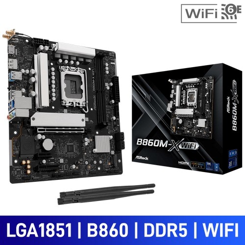 ASRock B860M-X WiFi, Intel B860 Chipset, LGA1851, DDR5, Micro ATX Desktop Motherboard