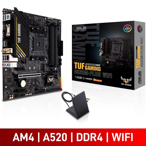 ASUS TUF GAMING A520M-PLUS WIFI, AMD A520 Chipset, Socket AM4, DDR4, Micro ATX Desktop Motherboard