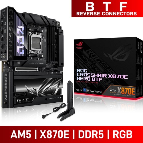 ASUS ROG CROSSHAIR X870E HERO BTF with Wi-Fi, AMD X870E Chipset, Socket AM5, Reverse ATX Desktop Motherboard