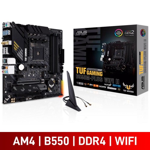 ASUS TUF GAMING B550M-PLUS WIFI II, AMD B550 Chipset, Socket AM4, DDR4, Micro ATX Desktop Motherboard