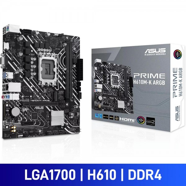 ASUS PRIME H610M-K ARGB, Intel H610 Chipset, LGA1700, DDR5, Micro