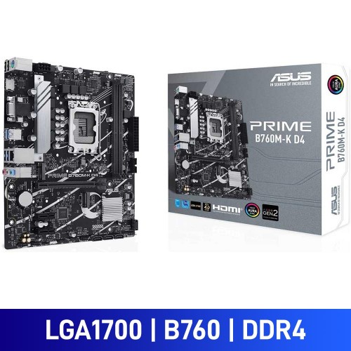 ASUS PRIME B760M-K D4, Intel B760 Chipset, LGA1700, DDR4, Micro ATX Desktop Motherboard