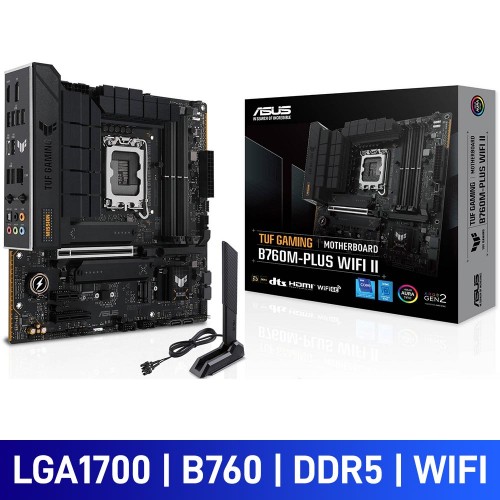 ASUS TUF GAMING B760M-PLUS WIFI II, Intel B760 Chipset, LGA1700, DDR5, Micro ATX Desktop Motherboard