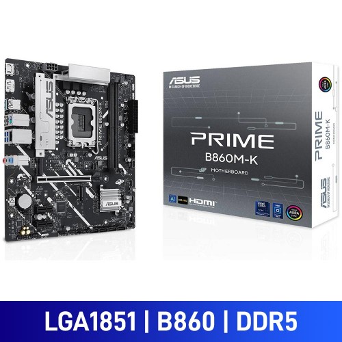 ASUS PRIME B860M-K, Intel B860 Chipset, LGA1851, DDR5, Micro ATX Desktop Motherboard