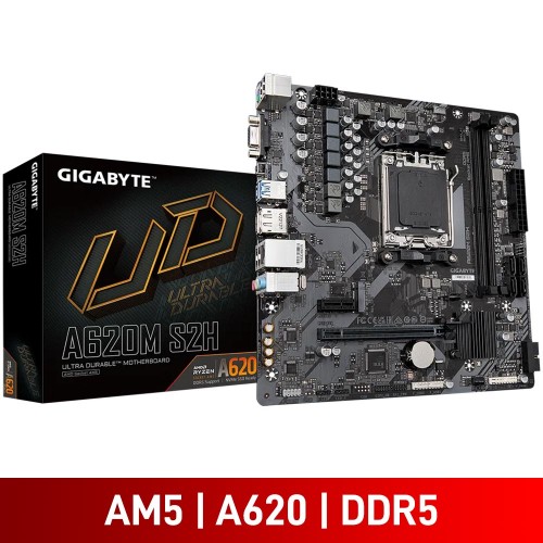 Gigabyte A620M S2H, AMD A620 Chipset, Socket AM5, Micro ATX Desktop Motherboard