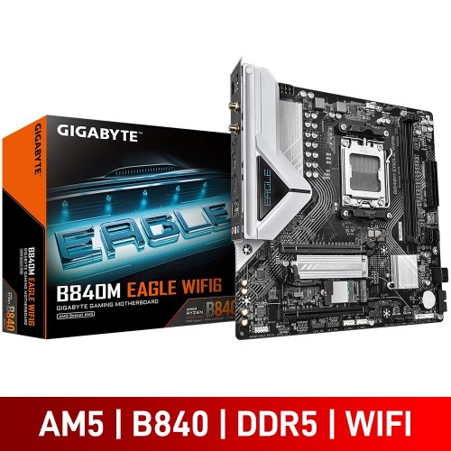 Gigabyte B840M EAGLE WIFI6, AMD B840 Chipset, Socket AM5, Micro ATX Desktop Motherboard