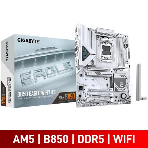 Gigabyte B850 EAGLE WIFI7 ICE, AMD B850 Chipset, Socket AM5, ATX Desktop Motherboard Gigabyte B850 EAGLE WIFI7 ICE, AMD B850 Chipset, Socket AM5, ATX Desktop Motherboard