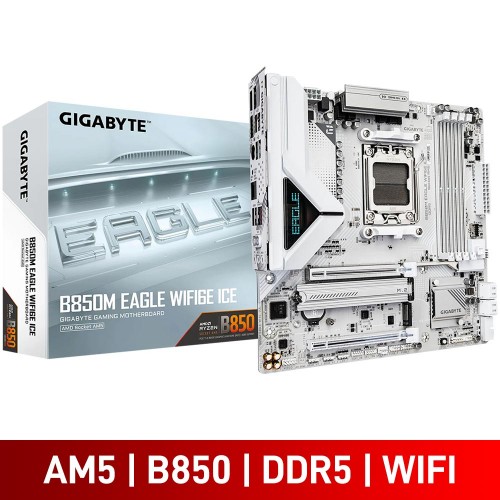 Gigabyte B850M EAGLE WIFI6E ICE, AMD B850 Chipset, Socket AM5, Micro ATX Desktop Motherboard Gigabyte B850M EAGLE WIFI6E ICE, AMD B850 Chipset, Socket AM5, Micro ATX Desktop Motherboard