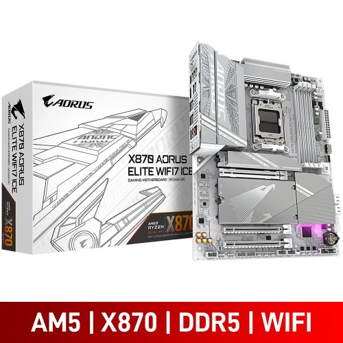 Gigabyte X870 AORUS ELITE WIFI7 ICE, AMD X870 Chipset, Socket AM5, ATX Desktop Motherboard