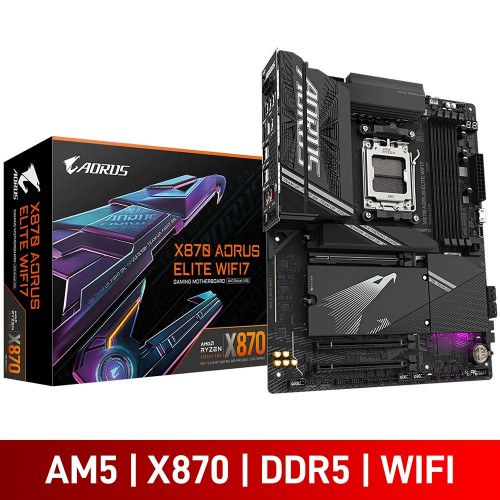 Gigabyte X870 AORUS ELITE WIFI7, AMD X870 Chipset, Socket AM5, ATX Desktop Motherboard