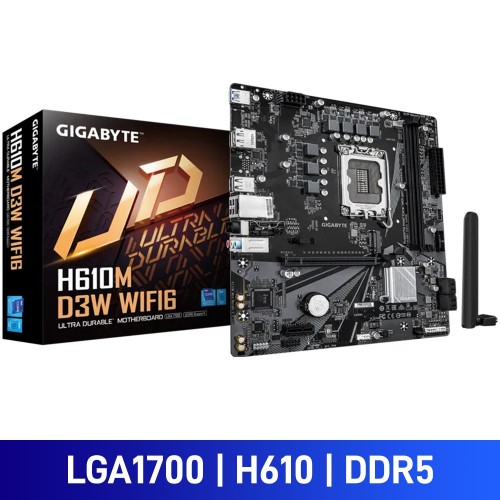 Gigabyte H610M D3W WIFI6, Intel H610 Chipset, LGA1700, DDR5, Micro ATX Desktop Motherboard