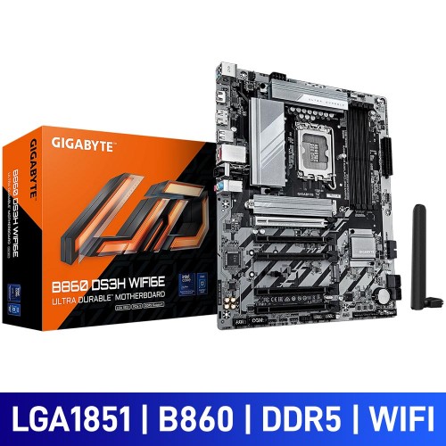 Gigabyte B860 DS3H WIFI6E, Intel B860 Chipset, LGA1851, DDR5, ATX Desktop Motherboard