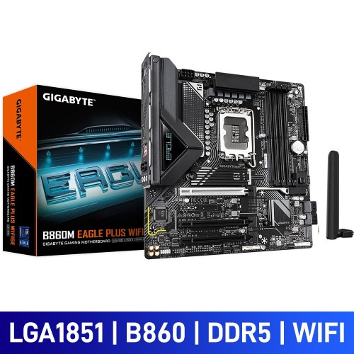 Gigabyte B860M EAGLE PLUS WIFI6E, Intel B860 Chipset, LGA1851, DDR5, Micro ATX Desktop Motherboard
