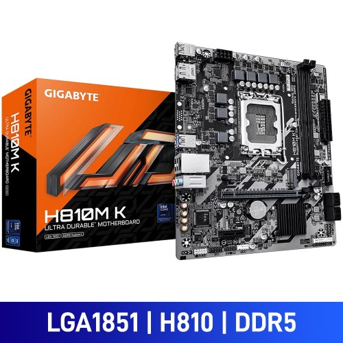 Gigabyte H810M K, Intel H810 Chipset, LGA1851, DDR5, Micro ATX Desktop Motherboard