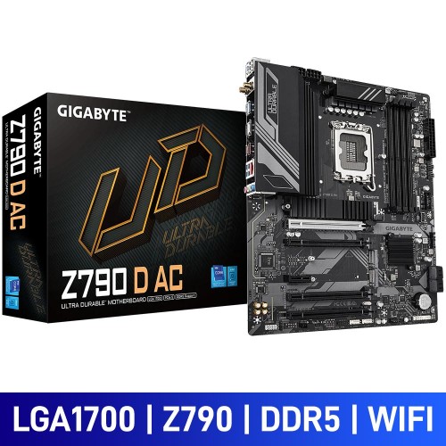 Gigabyte Z790 D AC with Wi-Fi, Intel Z790 Chipset, LGA1700, DDR5, ATX Desktop Motherboard Gigabyte Z790 D AC with Wi-Fi, Intel Z790 Chipset, LGA1700, DDR5, ATX Desktop Motherboard