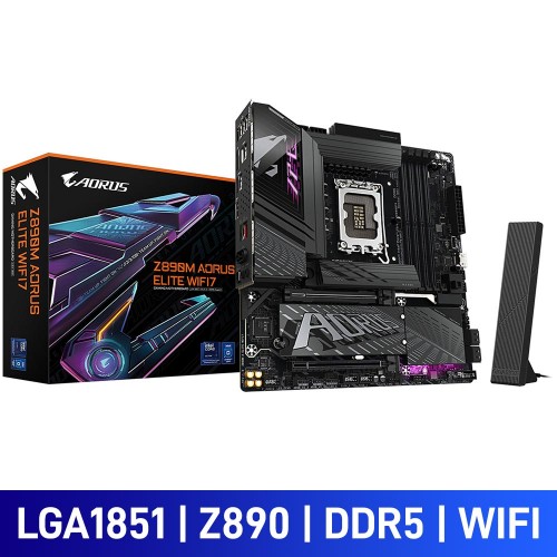 Gigabyte Z890M AORUS ELITE WIFI7, Intel Z890 Chipset, LGA1851, DDR5, Micro ATX Desktop Motherboard