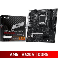 MSI PRO A620AM-B EVO, AMD A620A Chipset, Socket AM5, Micro ATX Desktop Motherboard MSI PRO A620AM-B EVO, AMD A620A Chipset, Socket AM5, Micro ATX Desktop Motherboard