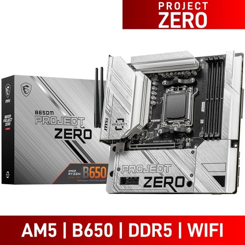 MSI B650M PROJECT ZERO with Wi-Fi, AMD B650 Chipset, Socket AM5, Reserve Connector Micro ATX Desktop Motherboard