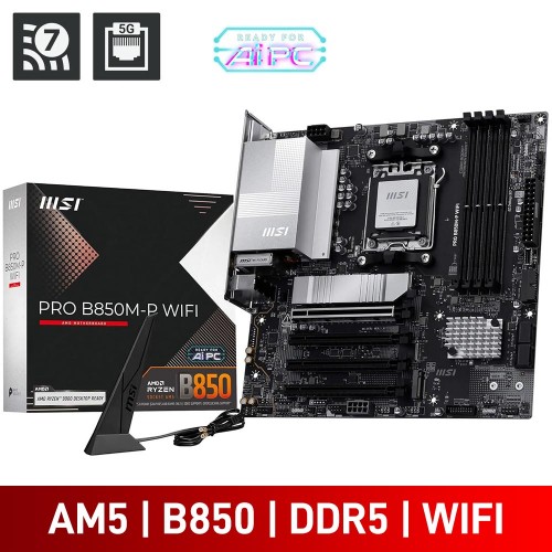 MSI PRO B850M-P WIFI, AMD B850 Chipset, Socket AM5, Micro ATX Desktop Motherboard