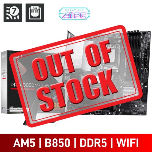 MSI PRO B850M-P WIFI, AMD B850 Chipset, Socket AM5, Micro ATX Desktop Motherboard MSI PRO B850M-P WIFI, AMD B850 Chipset, Socket AM5, Micro ATX Desktop Motherboard